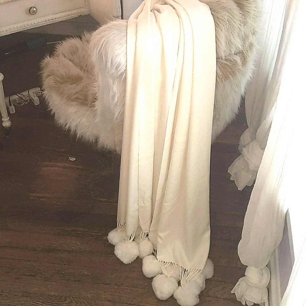Dramatis shawl silk cashmere and cotton 9ft with pom detail on edges